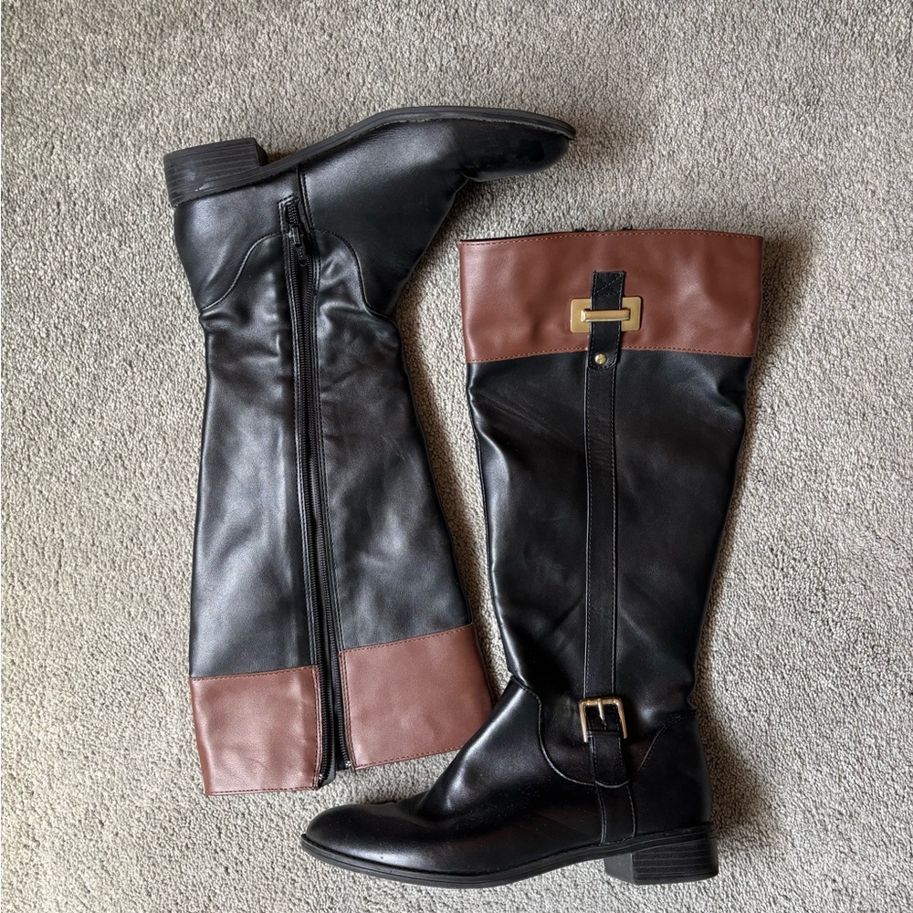 Black and Brown Knee-High Boots